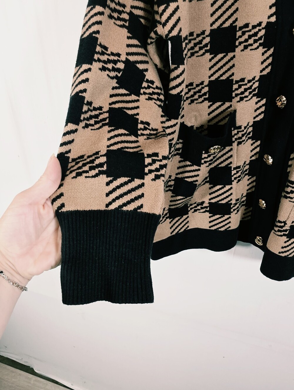 NWT Philosophy Republic Clothing Oversized Houndstooth Cardigan Sweater Gold But - Picture 5 of 12